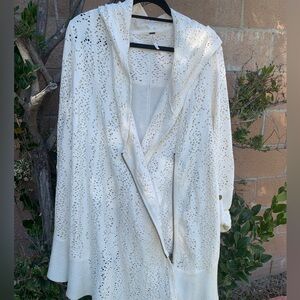 Free People Open Knit Hooded - side zip, asymmetrical sweater - Large